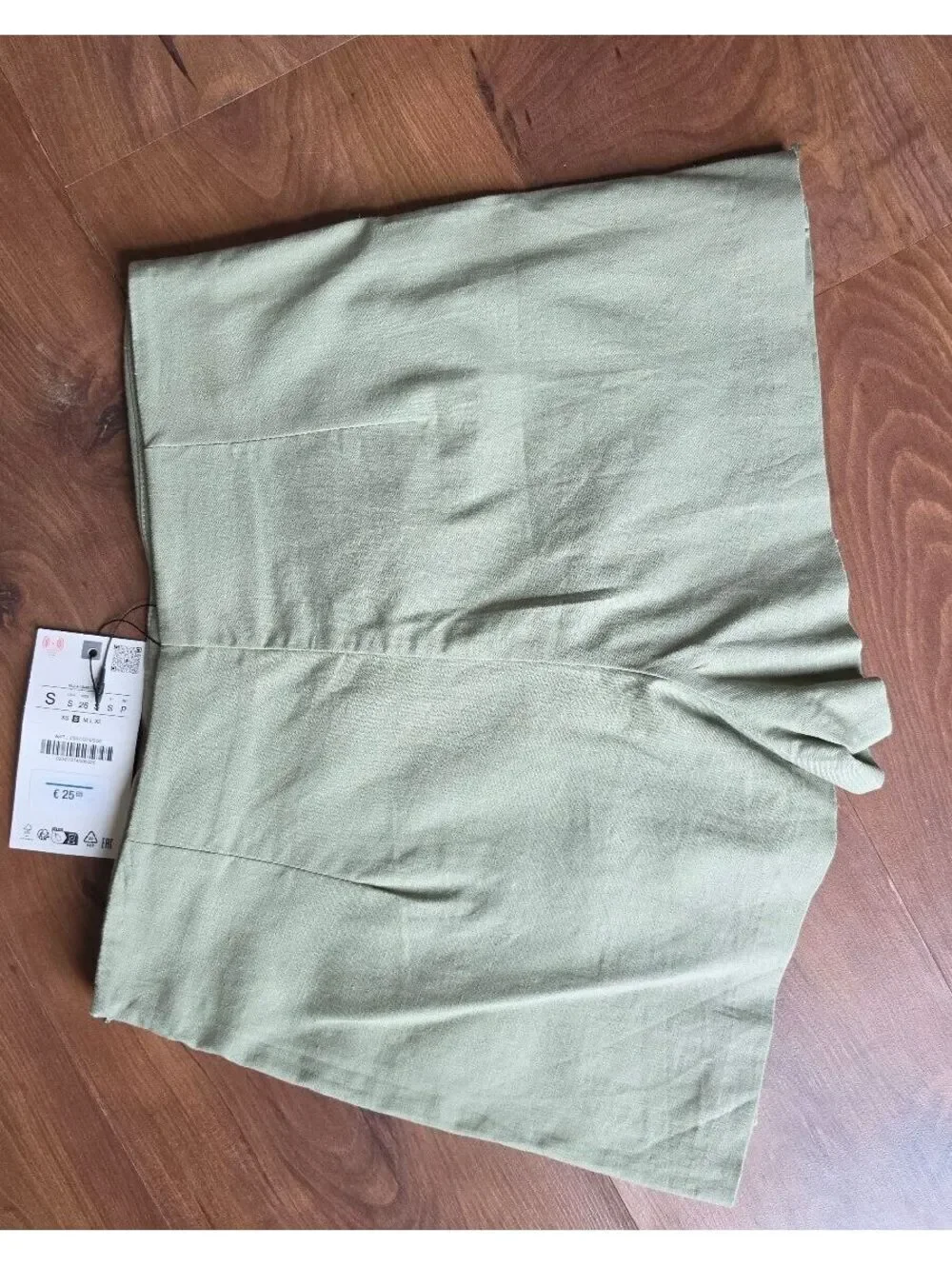 NWT ZARA Sage Green Ruched Asymmetrical Mini Skort Gold Buttons Sz Small, #132